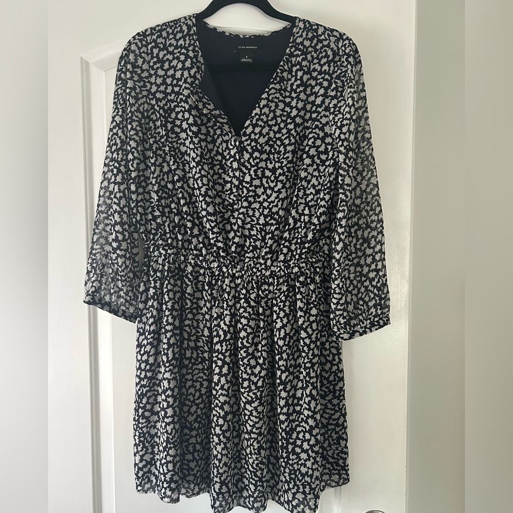 Club Monaco Navy and White Long Sleeve Dress